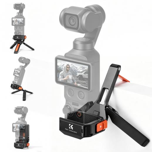 K&F CONCEPT PP63 magnetisch uitbreidingsframe voor DJI Osmo Pocket 4 / Pocket 3, beschermende behuizing van aluminiumlegering met snelsluiting, cold shoe en 1/4 inch schroefbevestiging voor vlogaccessoires.