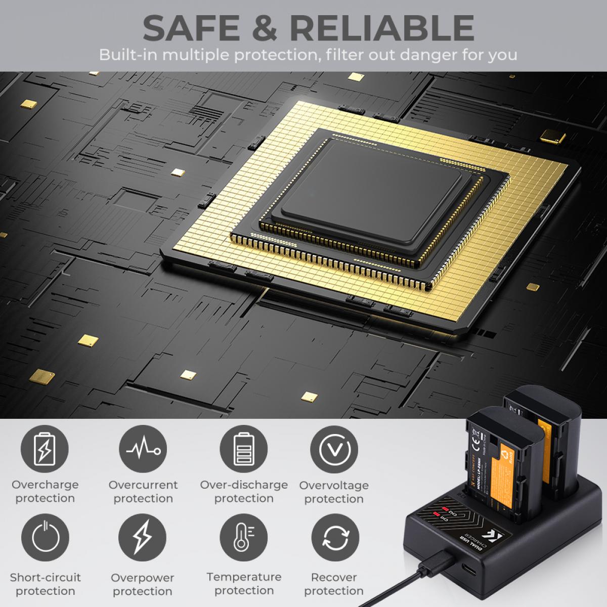 K&F CONCEPT LP-E6NH battery 2-pack + battery charger + 64GB micro SD card kit, Canon cameras with LP-E6NH/LP-E6N/LP-E6 batteries, Canon EOS R5, EOS R6, EOS R, EOS 5D Mark IV, 5D Mark III, 5DS, 5DS R, 5D Mark II, 6D, 6D Mark II, 7D, 7D Mark II,90D, 80D