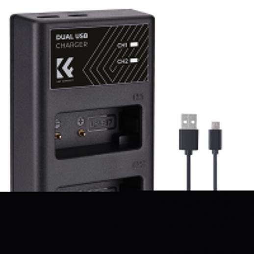K&F CONCEPT LP-E17 dual-slot hurtigoplader med Micro USB og Type-C dual interface kompatibelt batteri til Canon EOS RP, Rebel T8i, T7i, T6i, T6s, SL2, SL3, EOS M3, M5, M6 Mark II, 77D, 200D, 750D, 760D, 800D, 8000D USB datakabel batterioplader