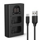 K&F Concept NP-FW50 batterioplader med LCD-skærm, Micro USB og Type-C oplader til Sony A7 A7II, A7RII, A7SII, A7S, A7S2, A7R, A7R2, A6000, A6500, A6300, A6400 kamerabatterier