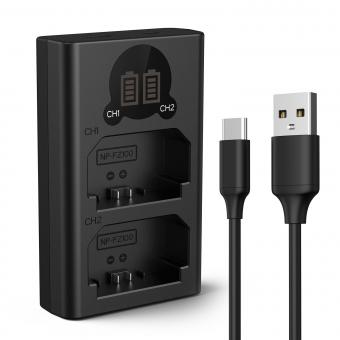 K&F Concept Caricabatterie NP-FZ100 con Doppio Slot e Schermo LCD, Caricatore Micro USB e Type-C per le Batterie delle Fotocamere Sony FX30, Alpha A7 iii, A7R III, A9, A6600, A7R IV, Alpha A9 II
