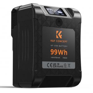 K&F Concept V-Mount Akku, 99Wh Mini V-Mount Akku, 6700mAh 14,8V Support 65W PD USB-C Schnellladegerät, mit D-TAP, USB-A, USB-C, BP, OLED Bildschirm, für Kameras und Camcorder