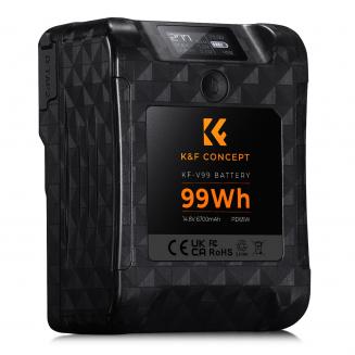 K&F Concept V-Mount Batteri 99Wh (6700mAh) – Mini V-Mount batteri med PD 65W opladning og OLED-display, 2x D-TAP / USB-C / USB-A / BP-udgange – kompatibel med BMPCC 4K/6K, videokameraer, Sony og Canon kameraer