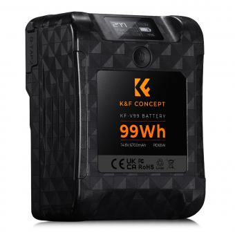 K&F Concept V-Mount Batteri 99Wh (6700mAh) – Mini V-Mount batteri med PD 65W opladning og OLED-display, 2x D-TAP / USB-C / USB-A / BP-udgange – kompatibel med BMPCC 4K/6K, videokameraer, Sony og Canon kameraer