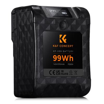K&F Concept 99Wh V-Mount Laddare - 65W Snabbladdning 6700mAh 14,8V | D-TAP, USB-A, USB-C, BP, OLED-Skärm för Kameror Och Videokameror Kamerabatteri  