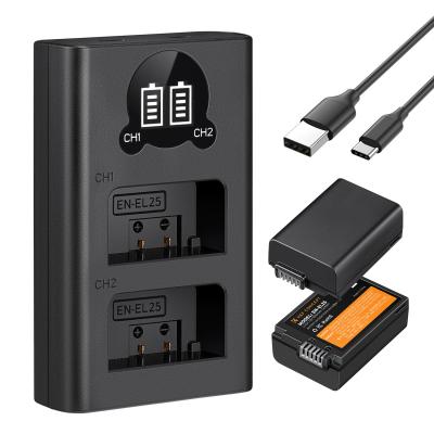 K&F Concept 1600mAh EN-EL25 Batteri Och Dubbla Kortplatser LCD-Laddare Set 2-pack Utbytesbatterier för Nikon Z30 Z50 ZFC Kameror
