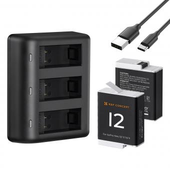 K&F Concept GoPro Hero12 Batería de Cámara 1730mAh – Pack de 2 con Cargador para GoPro Hero 12 Black, Hero 11 Black, Hero 10 Black, Hero 9 Black