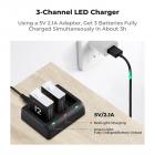 K&F Concept Gopro Hero 12/11/10/9 batteri, 3-kanals LCD USB hurtigoplader Passer til Gopro Hero 12 Black, Hero 11 Black, Hero 10 Black, Hero 9 Black