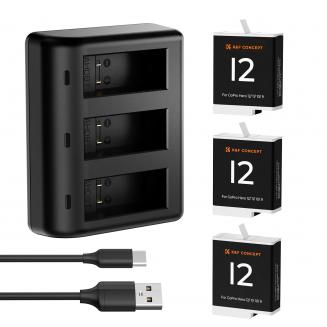 K&F Concept Hero 12 Batteri 3-Pack 1730mAh Enduro-batterier med 3-sporslader Kompatibel med GoPro Hero 12, GoPro Hero 11, GoPro Hero 10, GoPro Hero 9 Black Camera