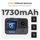 K&F Concept Hero 12 Batteri 3-pak – 1730mAh GoPro Enduro-batterier med 3-slots oplader, kompatibel med GoPro Hero 12, Hero 11, Hero 10, Hero 9 Black kamera