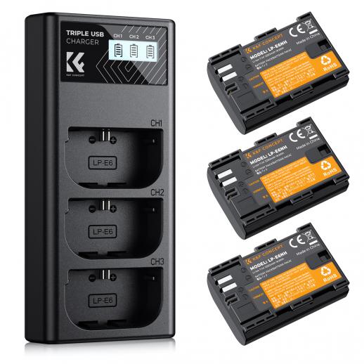 2 Batterie LP-E6 2600mAh + Caricatore Doppio Per Canon EOS 5D, 6D, 7D, 80D, 70D, 60D – Sostituzione Originale Con Protezioni Di Sicurezza
