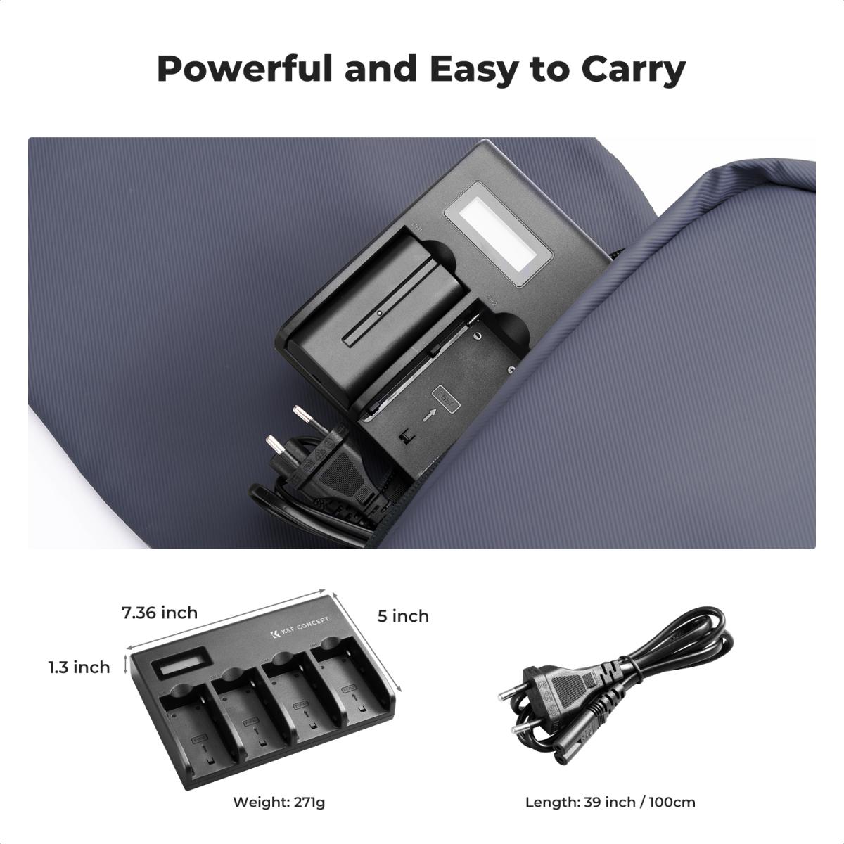 K&F Concept 4-kanals NP-F batteriladdare med LCD-skärm för Sony NP-F970, NP-F960, NP-F950, NP-F930, NP-F770, NP-F750, NP-F570, NP-F550 Camera Camcorder Battery US Plugg