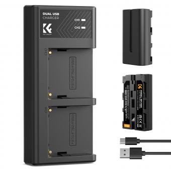 K&F Concept NP-F970 Batería de Cámara 2600mAh – Pack de 2 con Cargador para Sony NP-F550, F570, F750, F770, F930, F950, F960, F970