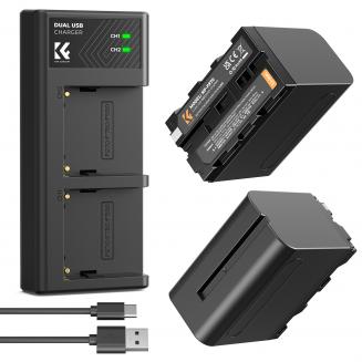 K&F Concept NP-F970 Batteries 6600mAh Kit Chargeur LED Compatible avec Sony NP-F550 F570 F750 F770 F930 F950 F960 F970 pour Lampes LED Haute Puissance/Moniteur/Caméra Slider