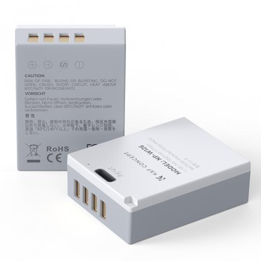 K&F Concept 2-pak NP-W126 NP-W126S batteri med USB C hurtiglading for Fujifilm X100VI, X100V, XS10, XT30, XT30 II, XT20, XE4, A5-kameraer
