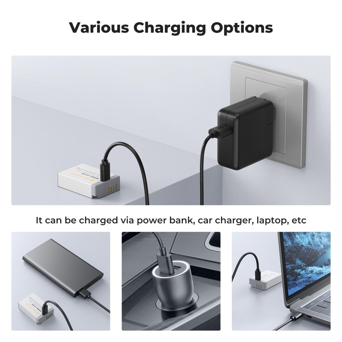 K&F Concept LP-E17 - Batteria 1040 mAh con USB-C, 2 pezzi, compatibile con Canon EOS R50 R8 RP R10 R100,M6 II M5 M3 77D T6i 750D T6s 760D T7i 800D T8i 850D