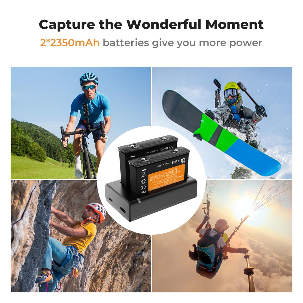 K&F Concept Insta 360 X4 Bateria i ładowarka, zestaw 2 sztuk Bateria 2350 mAh X4 i podwójna szybka ładowarka LED do akcesoriów Insta 360 X4