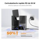 K&F Concept NP-FZ100 Caricabatterie portatile doppio da 18 W per Sony A7iii, A7iv, A7C, FX3, FX30, A9, A6600, A6700, ZV-E1, ZV-E10ii, Alpha 9, A9S, A7R III, A7R IV, A7R V
