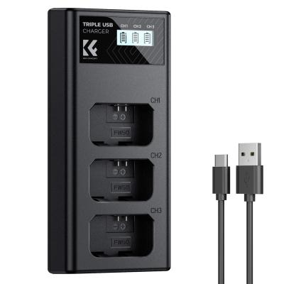 K&F Concept NP-FW50 Şarj Cihazı 3 Yuvalı ZV-E10 Pil Şarj Cihazı LCD Ekranlı Sony A6400 A6600 ZV-E10 A7 A7ii Kameralar için