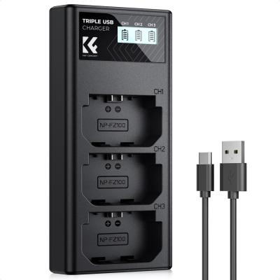 K&F Concept NP-FZ100 Şarj Cihazı, 3 Yuvalı A7iii Pil Şarj Cihazı, LCD Ekranlı Sony A7iii A7iv A7Rv A6700 A6600 A9 A1 FX3 FX30 ZV-E1 Kameralar için