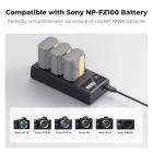 K&F Concept NP-FZ100 oplader, 3-slot A7iii batterioplader med LCD-skærm til Sony A7iii A7iv A7Rv A6700 A6600 A9 A1 FX3 FX30 ZV-E1 kameraer