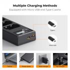 K&F Concept NP-FZ100 oplader, 3-slot A7iii batterioplader med LCD-skærm til Sony A7iii A7iv A7Rv A6700 A6600 A9 A1 FX3 FX30 ZV-E1 kameraer