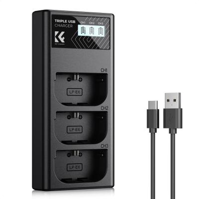 K&F Concept LP-E6NH 3 Yuvalı Şarj Cihazı, LP-E6 LP-E6N Pil Şarj Cihazı LCD Ekranlı Canon EOS R5 R6 R7 5D 6D 7D Mark II Kameralar için