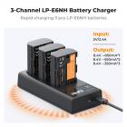 K&F Concept LP-E6NH 3-sporslader, LP-E6 LP-E6N batterilader med LCD-skjerm for Canon EOS R5 R6 R7 5D 6D 7D Mark II-kameraer