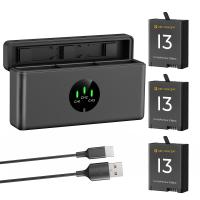 K&F CONCEPT Confezione da 3 Batterie per Hero 13 con Caricabatterie, Batteria Enduro da 2100 mAh e Caricatore USB a 3 Slot LCD Compatibile con Hero 13 Black Action Camera