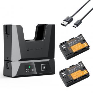 K&F Concept 2-pack 2600mAh LP-E6NH batteri och 18W laddare kompatibel med Canon EOS R7, R5, R6, R, 5D Mark II/III/IV, 6D, 6D Mark II, 7D, 7D Mark II, 90D, 60D, 70D, 80D kameror