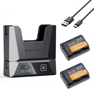 Sony NP-FZ100 18W modulær hurtiglader og batterisett, 2600mAh batteri med stor kapasitet for Sony A7iii, A7R V, IV, Alpha A7C, A6700, ILCE-1M2, A7R3, ZV-E1, FX3, FX30