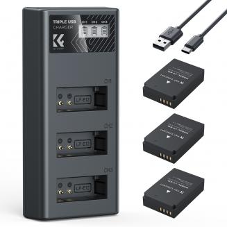K&F Concept Canon LP-E12 Kamera-Akku 1100mAh, Dreifach-Power, Dreifach-Slot LCD-Ladegerät-Kit, Kompatibel mit Canon EOS M, M2, M10, M50, M50 Mark II, M1 M100, M200, PowerShot SX70 HS, Rebel SL1