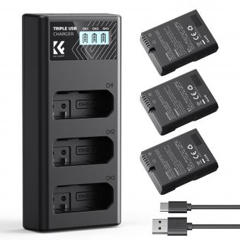 K&F Concept EN-EL14 Kamera Akkus(3er Pack) mit 3-Slot Ladegerät,1050mAh Batterien für Nikon D3100/D3200 /D3300/D3400/D3500/D5100/D5200/D5300/D5500/D5600/DF/Coolpix P7000/P7100/P7700/P7800