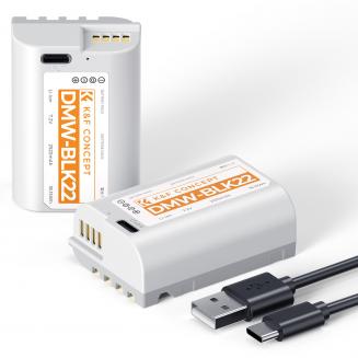 Pack de 2 Batteries DMW-BLK22 USB-C 2520 mAh pour Panasonic Lumix S9, S5II, S5IIX, GH7, GH6, G9II, S5, GH5M2