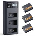 K&F CONCEPT 3-pack NP-W126 accu's en verbeterde 3-sleufs NP-W126S XT30III acculader, compatibel met Fujifilm X100vi, X100V, XM5, XE5, XT30II, XT30, X Half, XS10, XT20, XE4 en A5 camera's.