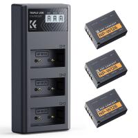 K&F CONCEPT 3-pack NP-W126 accu's en verbeterde 3-sleufs NP-W126S XT30III acculader, compatibel met Fujifilm X100vi, X100V, XM5, XE5, XT30II, XT30, X Half, XS10, XT20, XE4 en A5 camera's.