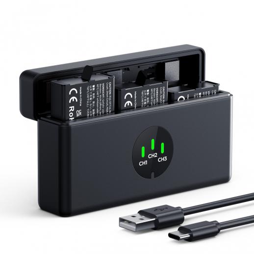K&F Concept 3-pack Action 6-accu met verbeterde OSMO Action 5 Pro-acculader, compatibel met DJI OSMO Action 6, Action 5 Pro, Action 4, Action 3 en OSMO 360-camera's.