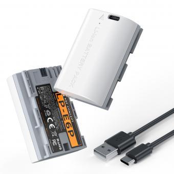 Batería K&F CONCEPT LP-E6P, paquete de 2, 2520 mAh, USB-C, compatible con Canon EOS R5 Mark II, C50, R6V, R6, R7, 5D, 5DS, R, 6D, 7D, 60D, 70D, 80D y 90D. Carga rápida completa en 2,5 horas. Totalmente decodificada.