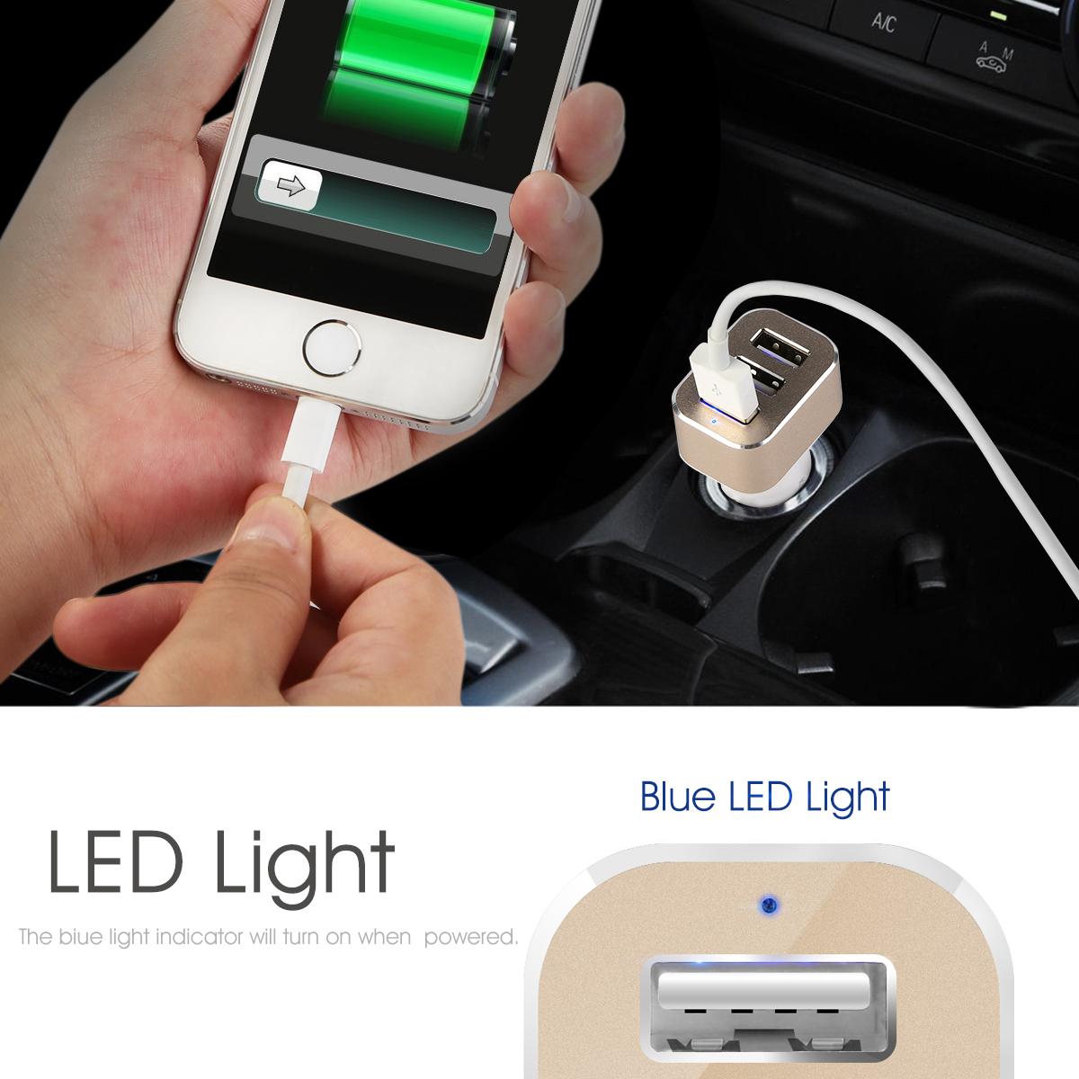 Beschoi Caricabatteria per auto USB Caricatore per veicolo Caricabatterie USB a carica ultrarapida (3 porte tipo 3,4 A) iPhone 6s / 6s Plus / 6/6 Plus / 6/6 Plus / iPad / iPod / Android / Galaxy S6 / S6 Edge ultra-compatto ecc. ( Bianco + dorato)