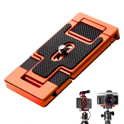 K&F Concept CA02 Aluminium Multi Quick Release Plade 2 i 1 Professionel Kamera Quick Release Plade til Stativkamera Mobiltelefon (Orange)