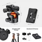 32 mm:n metallijalustapallopää, 360 astetta pyörivä panoraamanäkymä 1/4 tuuman pikavapautuslevyn kuplatasolla monopodkameralle Videokameran kuormitus