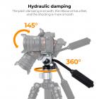 6,6 lbs/3kg kuorma ammattimaisen jalustan pään hydraulinen pään CNC-prosessi (painevalettu pikavapautuslevy) vaimennuspää musta harmaa FH-02-K&F -konsepti