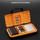 Kameran akun muistikorttikotelo, ammattimainen veden- ja iskunkestävä, korttipaikalla pussin säilytystä varten, mahtuu 2 kameraakkua tai 8 kuivaparistoa, 2 CF-korttia tai 2 XQD-korttia, 4 SD-korttia ja 6 TF-korttia.