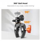 K&F Concept superklemme med kulehode, 1/4″ skrue, superklemme med actionkameraadapter og kaldsko, klemmestativ kompatibel med blits/DSLR/stabilisator/mikrofon/mobiltelefonholder osv.	