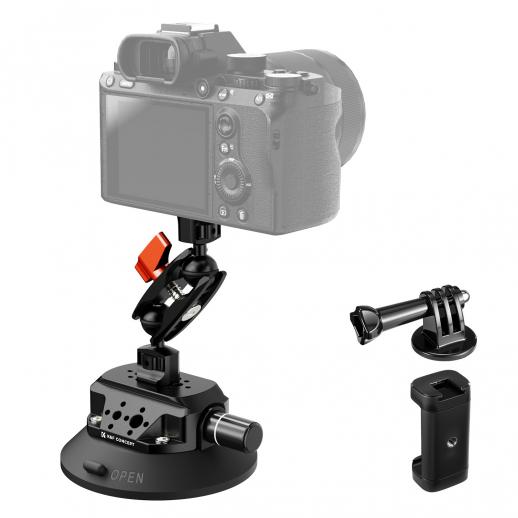 Supporto per telecamera a ventosa da 4,5" con braccio magico a doppia testa sferica, morsetto per telefono cellulare, accessori adattatore GoPro, vite adattatore da 3/8" a 1/4", MS45