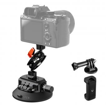 Soporte de cámara con ventosa de 4,5" y brazo mágico con rótula doble, abrazadera para teléfono móvil, adaptador para GoPro, tornillo adaptador de 3/8" a 1/4", MS45