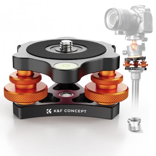 Niveleur d'appareil photo Base de nivellement de trépied Tête à trois roues pour la photographie macro Aluminium avec niveau à bulle Niveau à 3 axes avec réglage de précision de +/-5° pour tête panoramique de rotateur d'appareil photo reflex numériq