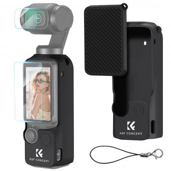 K&F Concept DJI Pocket 3 Silikonhülle, Schutzhülle Satz Displayschutzfolie Objektivfolie Displayfolie, Rutschfeste, Kratzfest Schutzhülle aus Silikon Hülle Passend für DJI OSMO Pocket 3 Zubehör