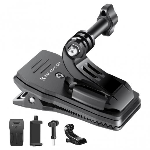K&F Concept 360° roterende ryggsekkrem Quick Clip Mount for Hero 13/12/11/10/9/8/7/6/5/4 Svart, DJI Osmo Action 5 Pro/4/3 og annet actionkamera