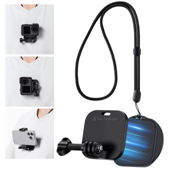 Support de cou magnétique réglable pour caméra d'action, avec corde de traction réglable * 1, clip pour téléphone portable * 1, vis en T * 1, bande magnétique * 2, coussinet en silicone * 1, prévention de la perte de corde * 1, convient pour la série Gopr